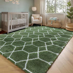 5x7 Area Rugs for Living Room Bedroom, Fluffy Olive Green and White Rug | - Image 8