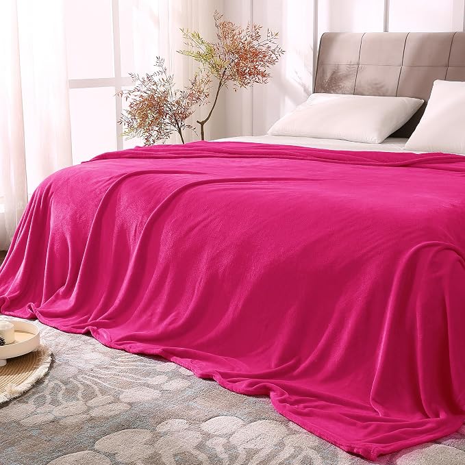 BEDELITE Fleece Blanket Soft Plush King Size Bed Blanket Hot Pink 108"x90" | by BEDELITE