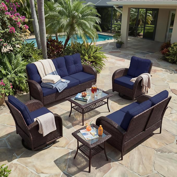 UPHA 6 Pieces Patio Furniture Sets, Wicker Outdoor Sofa Set - Image 9
