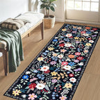 PLHXFR 2.6x8 Washable Runner Rug：Floral Indoor Kitchen Soft Carpet Black | - Image 3