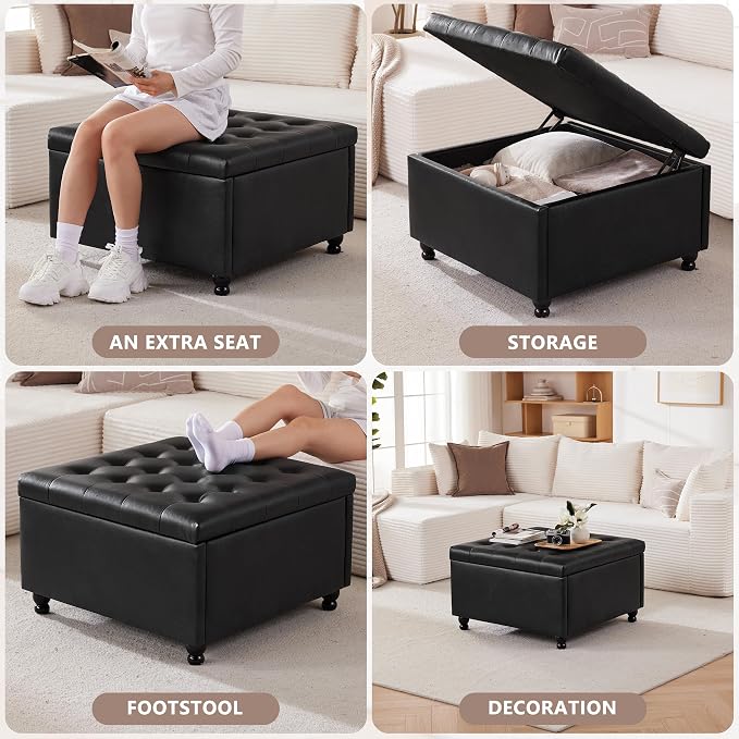 Weture Large Square Storage Ottoman Coffee Table, Oversized Square Ottoman - Image 4