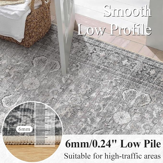 Schweek 2x3 Entryway Rug Non-Slip Washable Vintage Area Rugs Grey Door Mat | - Image 4