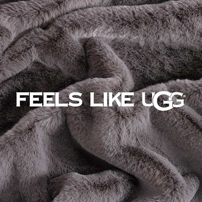 UGG Euphoria Throw Blanket, Faux Fur Blanket, Charcoal Grey | Reversible Fluffy - Image 5