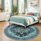 RELEANY Washable Area Rug, Round 8ft, Teal | Non-Slip, Water Repellent - Image 3