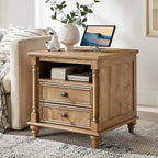 T4TREAM 24'' Farmhouse End Table w/4 Solid Wood Feet, Large 2 Drawers Wide Sofa - Image 6