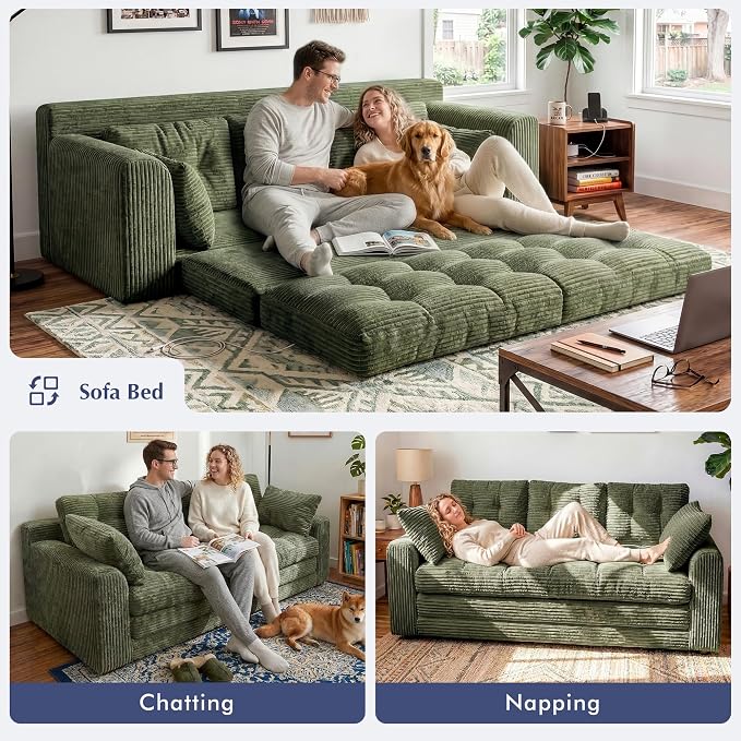 Homkdom 3 Seater Convertible Folding Sofa Bed, Pull Out Sleeper Sofa - Image 4