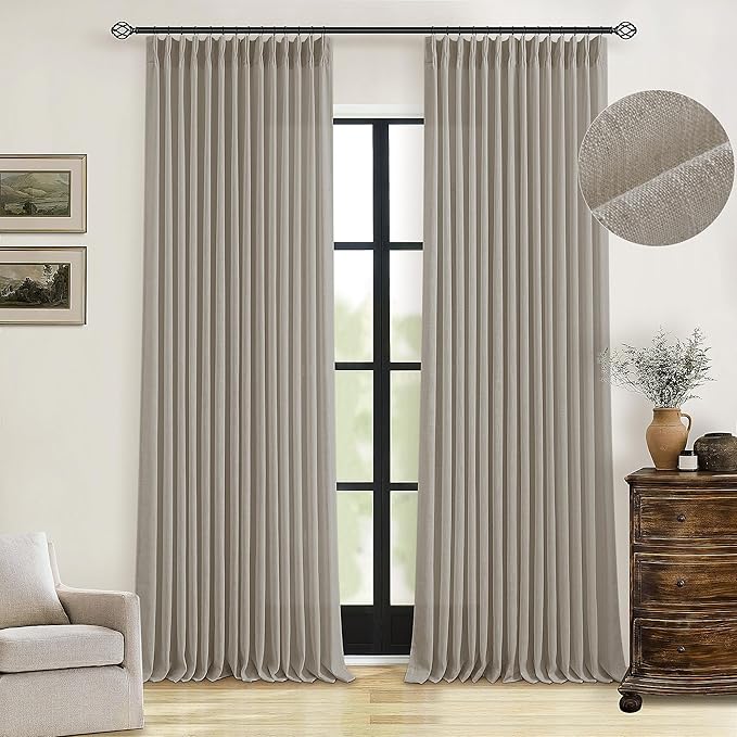 Taupe Burlywood Pinch Pleated Linen Curtains 96 Inches Long | Light Filtering by Twodrapes