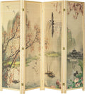 MyGift 4-Panel Folding Bamboo Room Divider Asian-Inspired Cherry Blossom Scene by MyGiftHome