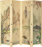 MyGift 4-Panel Folding Bamboo Room Divider Asian-Inspired Cherry Blossom Scene by MyGiftHome