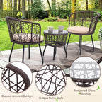 Kromax 3 Piece Bistro Set, Modern Outdoor Wicker Patio Furniture - Image 4