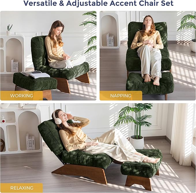 MAXYOYO Accent Chair with Ottoman Adjustable Backrest, Tufted Living Room Chair - Image 3