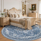 Round Area Rug for Living Room: 4ft Washable Rug for Bedroom Blue | Vintage - Image 4