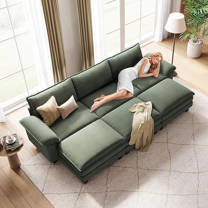 LINSY HOME 123" Modular Sectional Sofa, 3-Seat Corduroy Modern Cloud Couch - Image 4