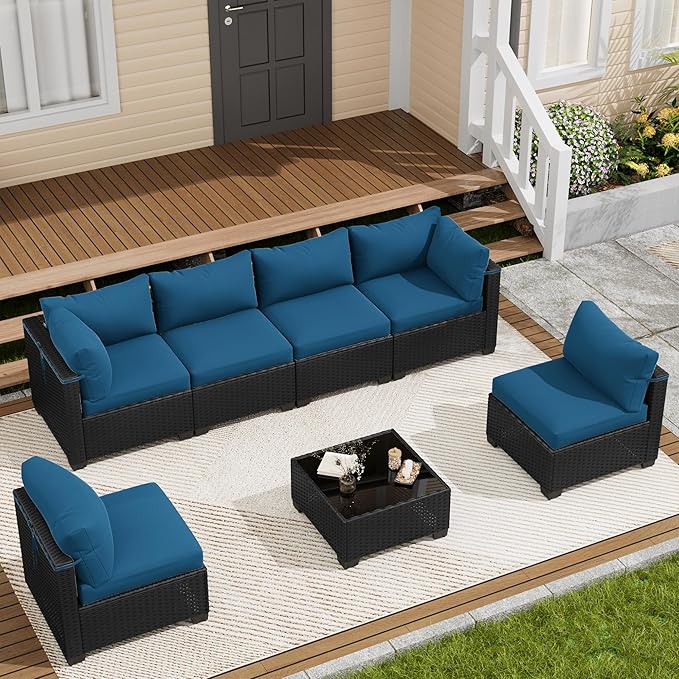 LOUVIXA 7 Piece Outdoor Patio Furniture Set, Outdoor Sectional Sofa, Wicker by LOUVIXA