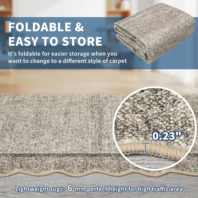 GarveeHome Scalloped Washable Area Rug 4x6 Small Entryway Rug Non Slip | Brown - Image 6