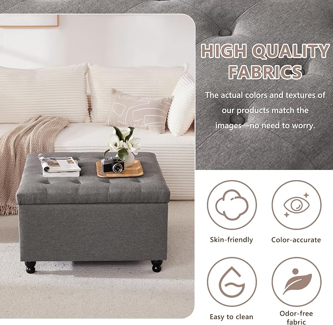 Weture 30 Inch Large Square Storage Ottoman Coffee Table, Oversized Square - Image 6
