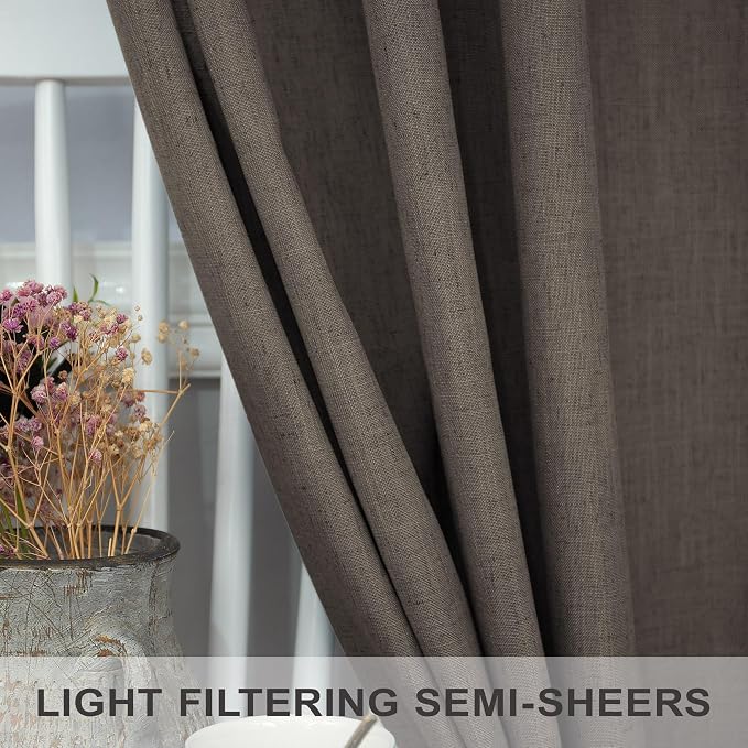 Dark Brown Linen Curtains for Living Room 108 Inches Long Semi Sheer Drapes - Image 4