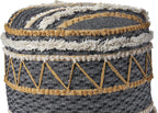 LR Home Black/Tan Coastal Striped Hand-Woven Cotton Ottoman Pouf - Image 2