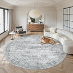 Soalmost Round Rugs 9ft Living Room Circle Area Rug 9x9 Grey Vintage | Washable by Soalmost