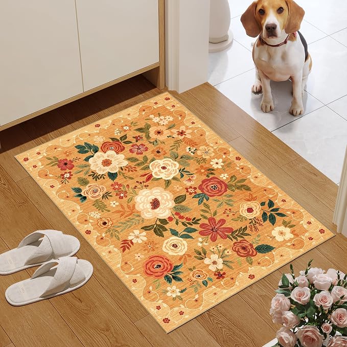 DUKINO 2x3 Entryway Rug, Floral Door Mat Soft Washable Rug Non Slip, - Image 3