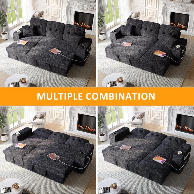 90 Inch Modular Sectional Sleeper Sofa Bed, 4 in 1 Pull Out Couch Bed - Image 7