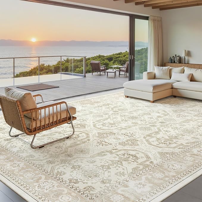 Soalmost 10x12 Area Rugs for Living Room Washable Rug Non-Slip Beige/Brown | by Soalmost