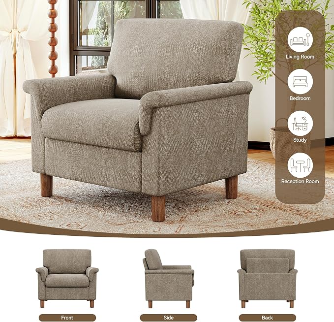 Mid Century Modern Accent Chair, Chenille Comfy Living Room Arm Chairs - Image 9