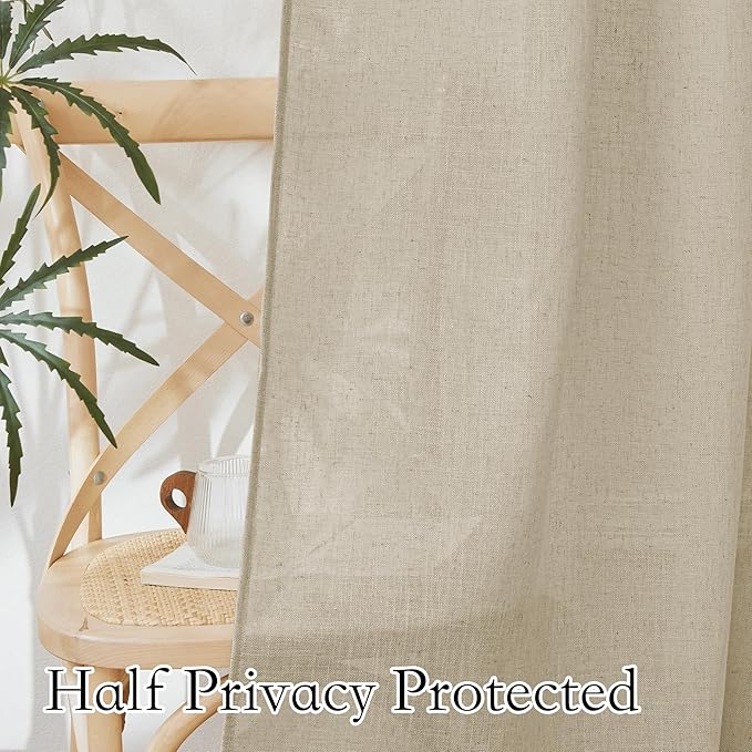 RYB HOME Linen Textured Curtains Semi Sheer Window Curtains Light Filtering - Image 4