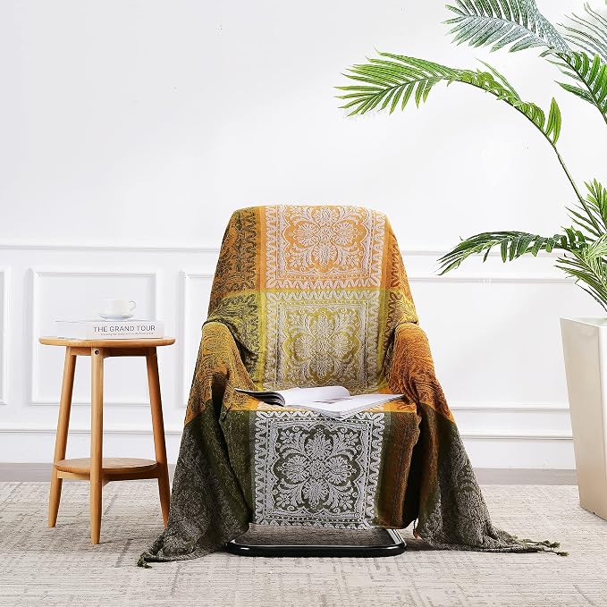 Boho Sofa Cover, Bohemian Throw Blanket Tassels Hippie Decor Covers Couch Chair - Image 2