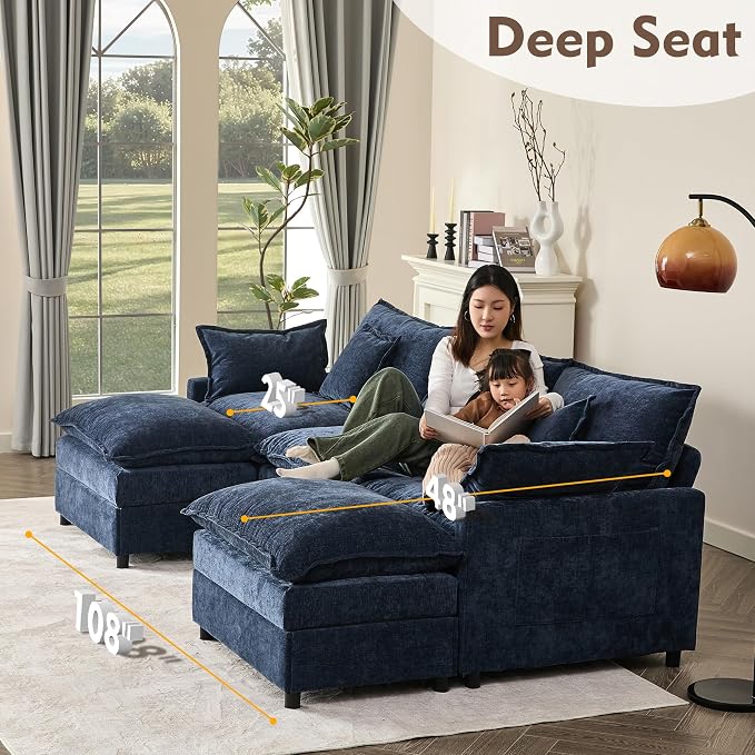 GOSUHI 108" U Shaped Couch, Modular Sectional Sofa, 3-Seater Comfy Cloud Couch - Image 5