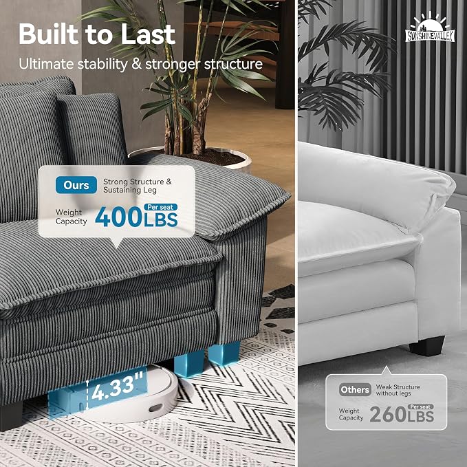 SUNSHINE VALLEY Sofa and Loveseat Set, Oversized Corduroy Modular Love seat and - Image 5