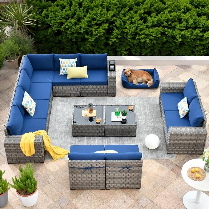 ovios 12 Pieces Patio Furniture Set, Outdoor Wicker Sectional Sofa by OVIOS