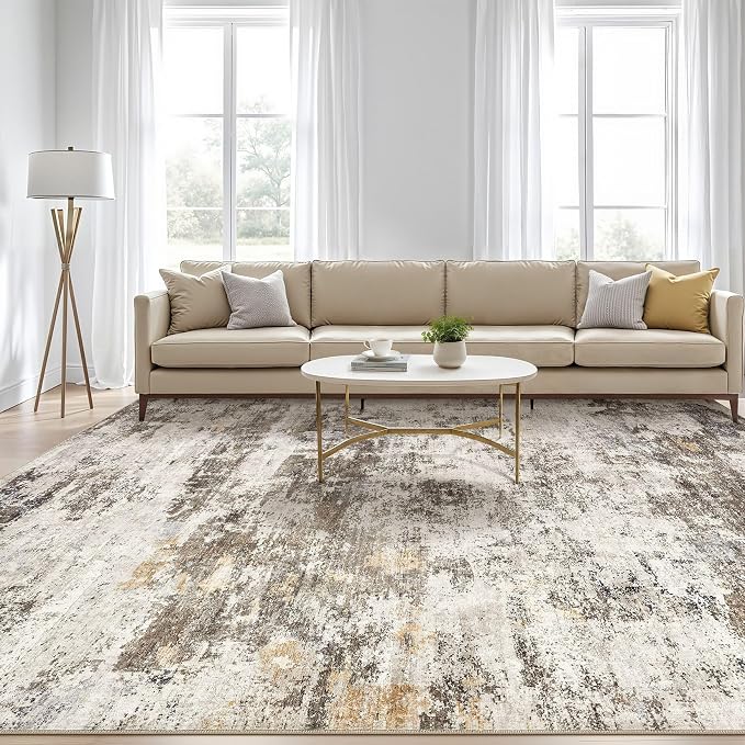 LOONGRUG 10x12 Area Rug Washable Large Neutral Modern Living Room Rug | - Image 5
