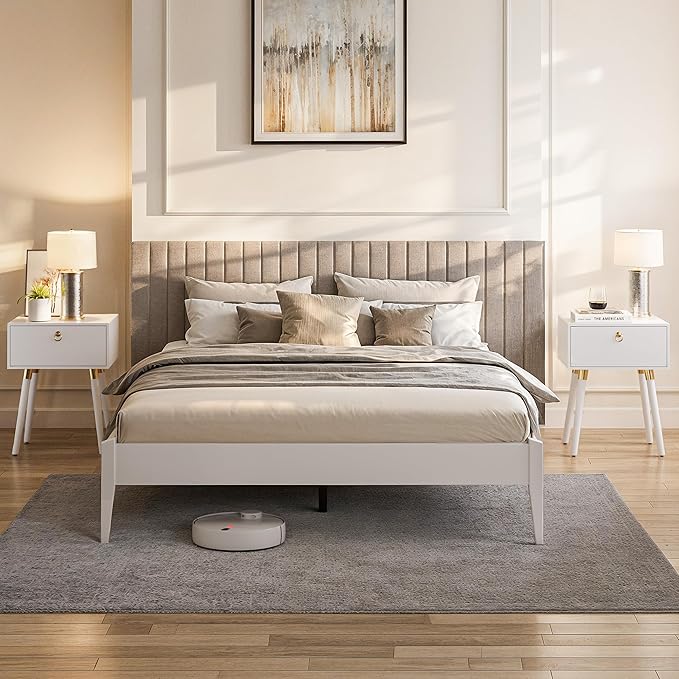 Bme Dinkee Signature Ivory White King Bed Frame Without Headboard by Bme