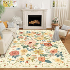 DUKINO 9x12 Area Rug for Living Room, Washable Rug Non Slip, Low Pile, Floral by DUKINO