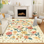 DUKINO 5x7 Area Rug Floral Washable Living Room Rug Non Slip Beige Yellow | Soft by DUKINO