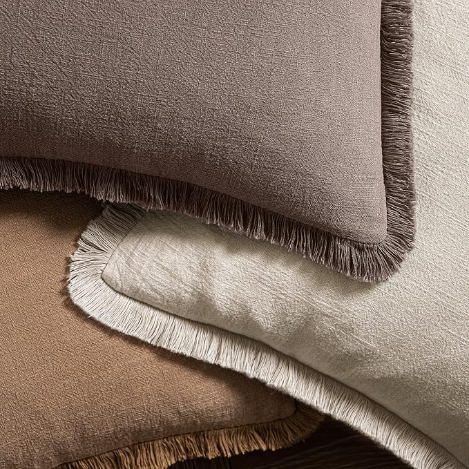 MIULEE Linen Fringe Decorative Fall Throw Pillow Covers Malt Ball 18x18 | Set - Image 4