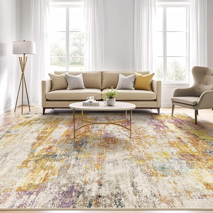 LOONGRUG 7x9 Area Rug Washable Large Neutral Modern Living Room Rugs | Abstract - Image 5