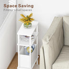 Narrow Side Table with Fabric Basket, Slim Nightstand with 3-Tier Storage Shelf - Image 5