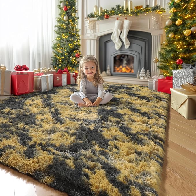 Amdrebio Black Gold Grey Fuzzy Area Rug 4x6 - Image 5