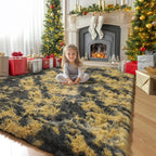Amdrebio Black Gold Grey Fuzzy Area Rug 4x6 - Image 5