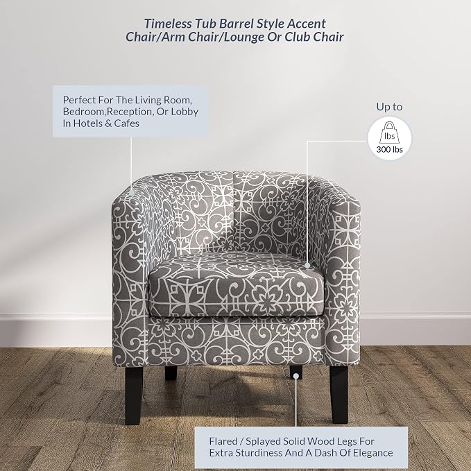 BELLEZE Accent Barrel Chair, Linen Round Chair Club Tub Sofa Corner Chair - Image 4