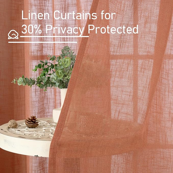 Terracotta Linen Curtains 80 inch Length 2 Panels - Image 5
