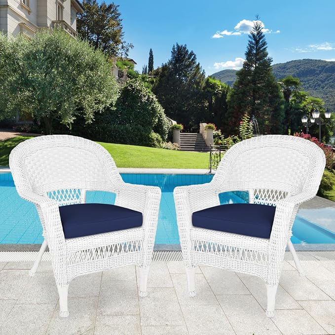 Jeco Wicker Chair with Blue Cushion - Image 9