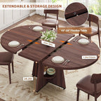 43''–59'' Extendable Dining Table, Round Kitchen Dining Room Dinner Table - Image 4