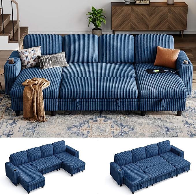 LINSY HOME Sectional Sleeper Sofa Pull Out Couches by LINSYHOME