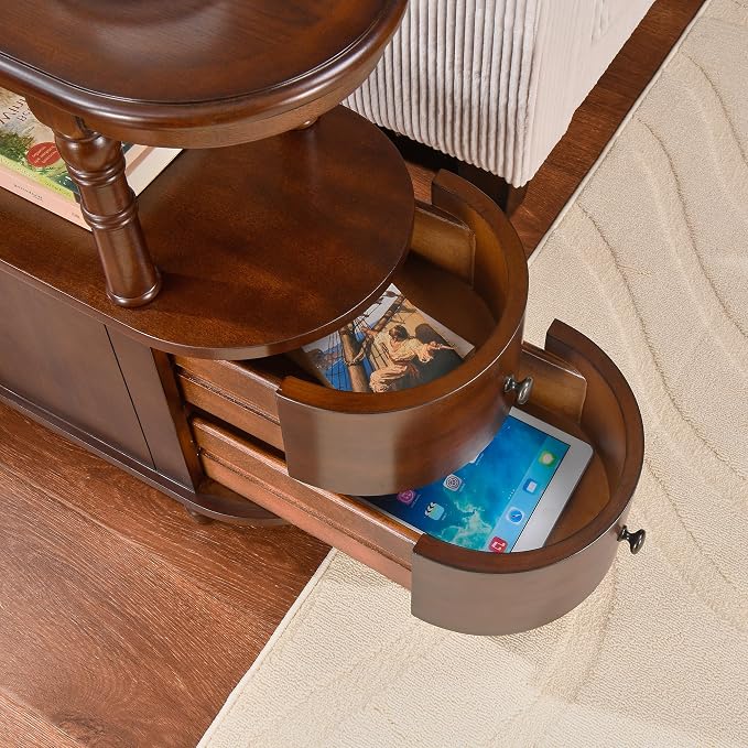 Narrow End Table with 2 Storage Drawers, Retro Vintage Sofa Beside Table - Image 9
