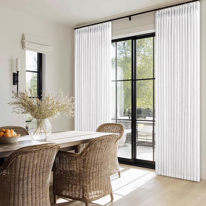 84 Inches Pinch Pleated White Linen Light Filtering Boho Curtains 2 Panels | - Image 7