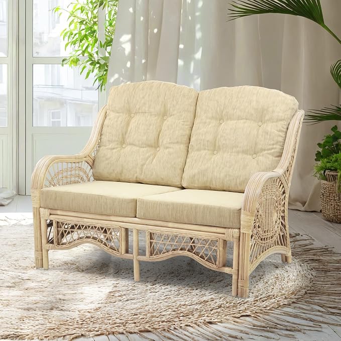 Malibu Lounge Loveseat Natural Color, Sofa Natural Rattan Wicker Handmade Design by Wickerix