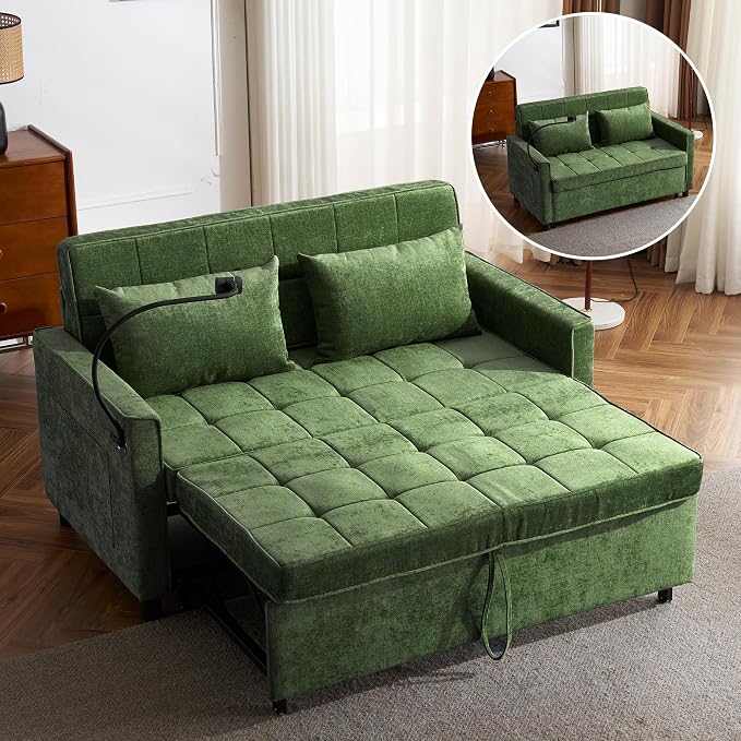 3 in 1 Convertible Sleeper Sofa Bed, 56.9" Small Pull Out Couch Bed by LITVZ